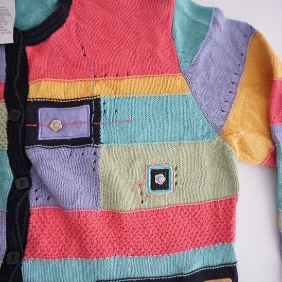Koret Teal Pink Colorblock Cotton Blend Patchwork Button Up Cardigan Sweater M - Picture 11 of 12
